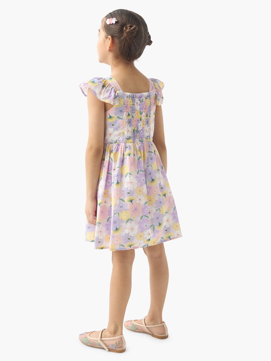 All-Over Floral Print Sleeveless Dress with Ruffles