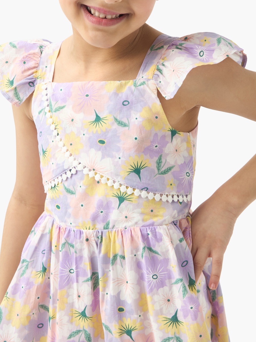 All-Over Floral Print Sleeveless Dress with Ruffles