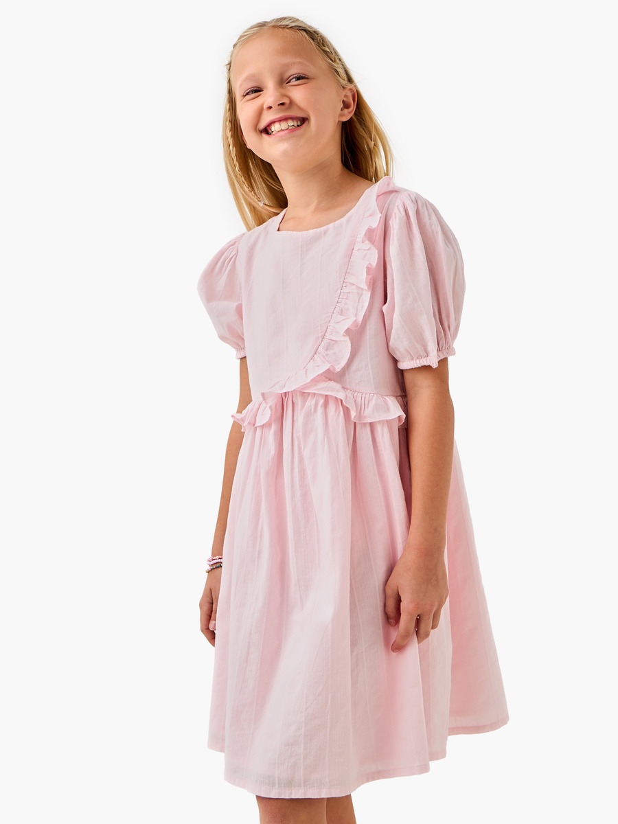 Solid Dress with Ruffle Detail and Short Sleeves