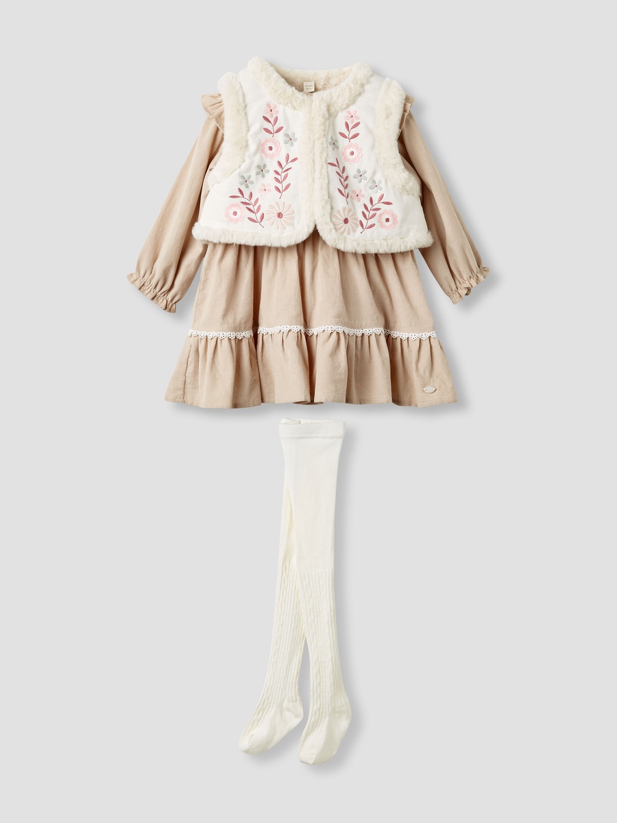 Tiered Dress with Sleeveless Jacket and Tights