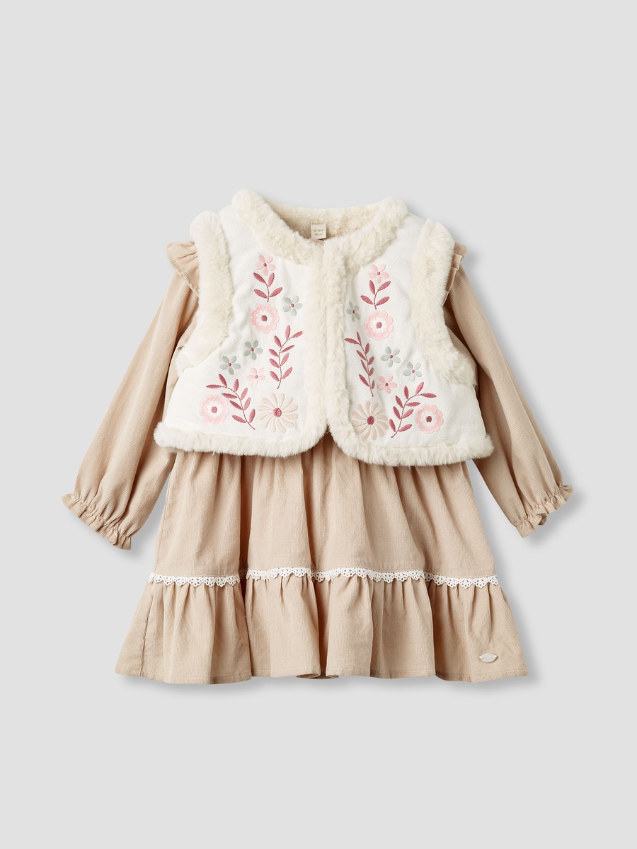 Tiered Dress with Sleeveless Jacket and Tights