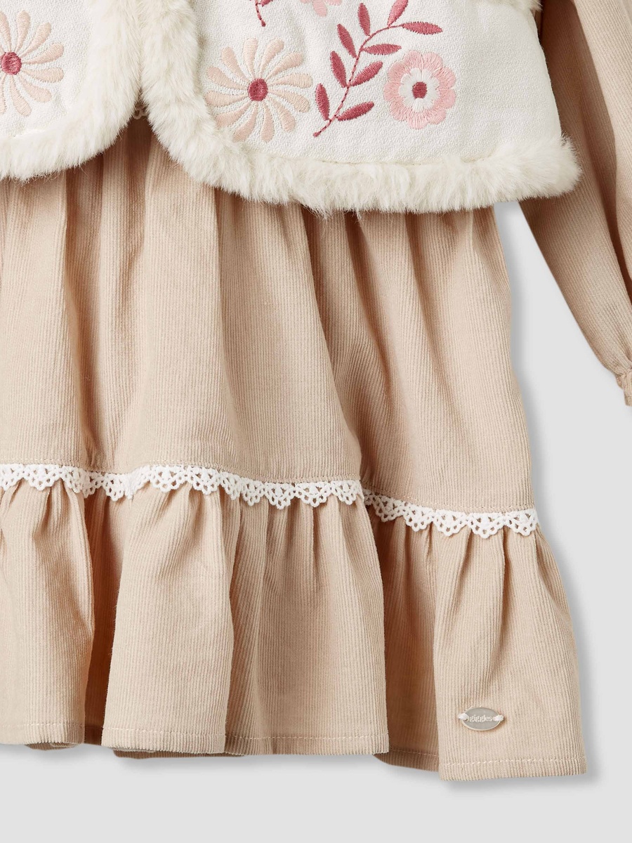 Tiered Dress with Sleeveless Jacket and Tights