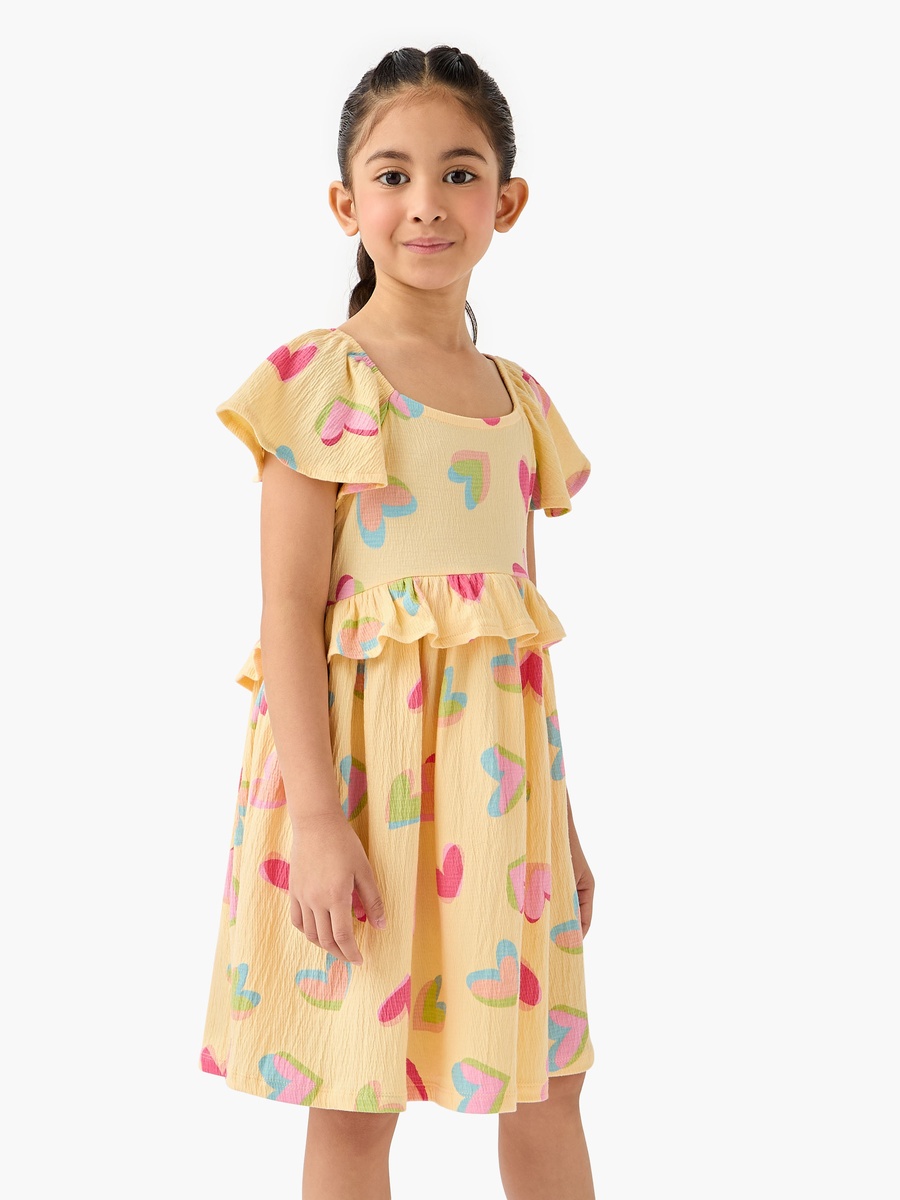 Heart Print Dress with Ruffles