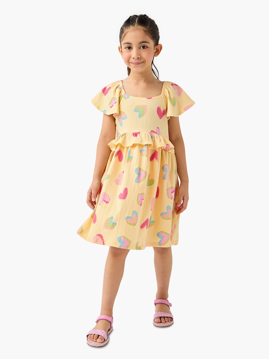 Heart Print Dress with Ruffles
