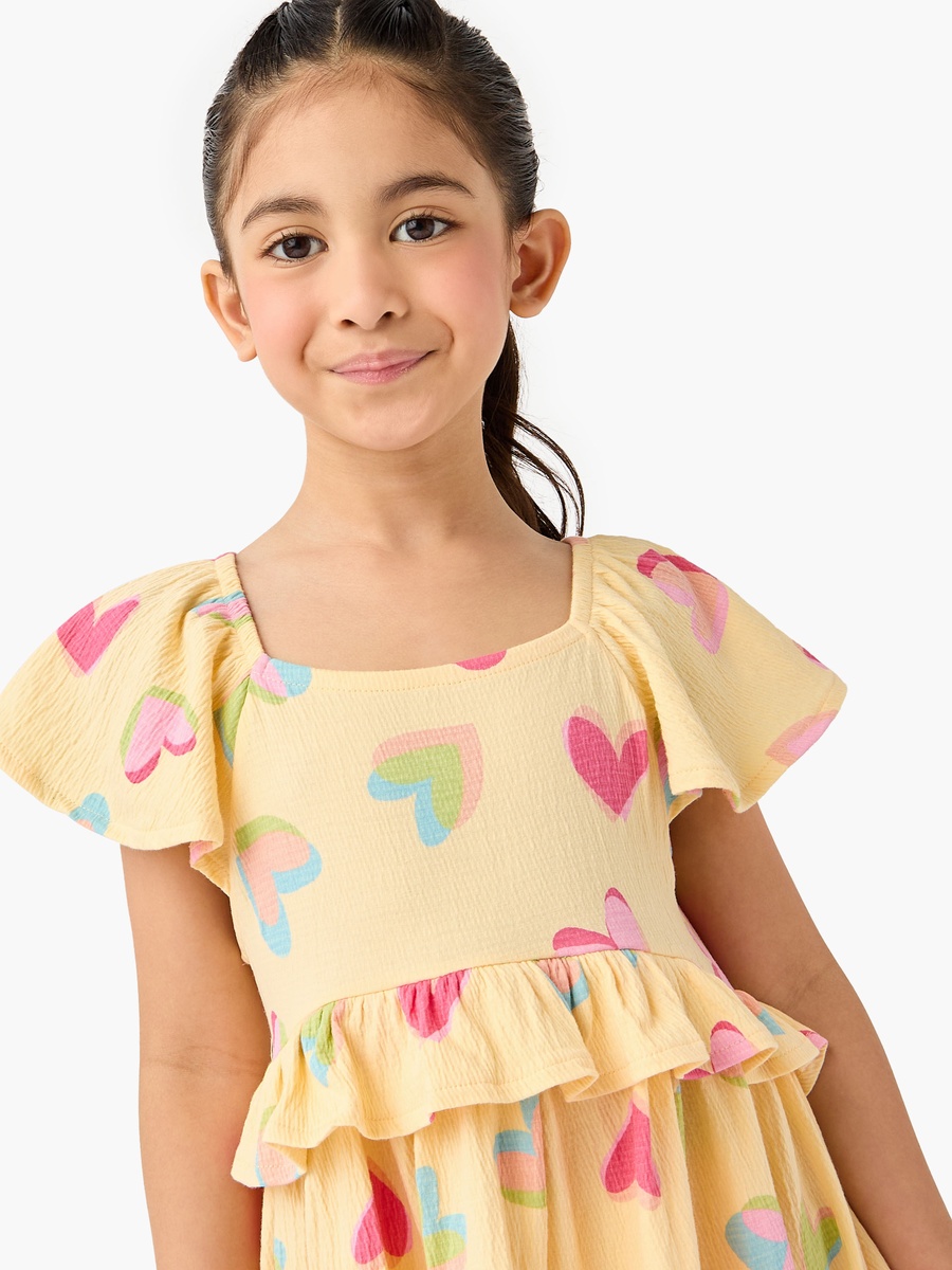Heart Print Dress with Ruffles