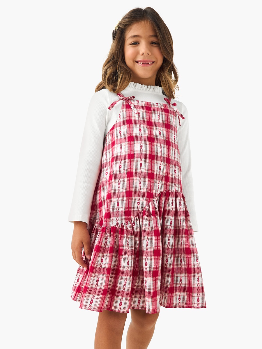 Piecrust Neck Top with Pinafore Dress