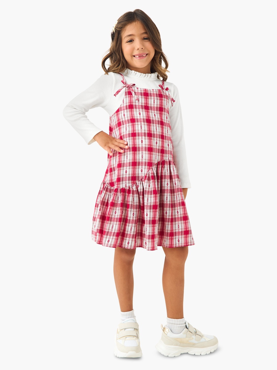 Piecrust Neck Top with Pinafore Dress