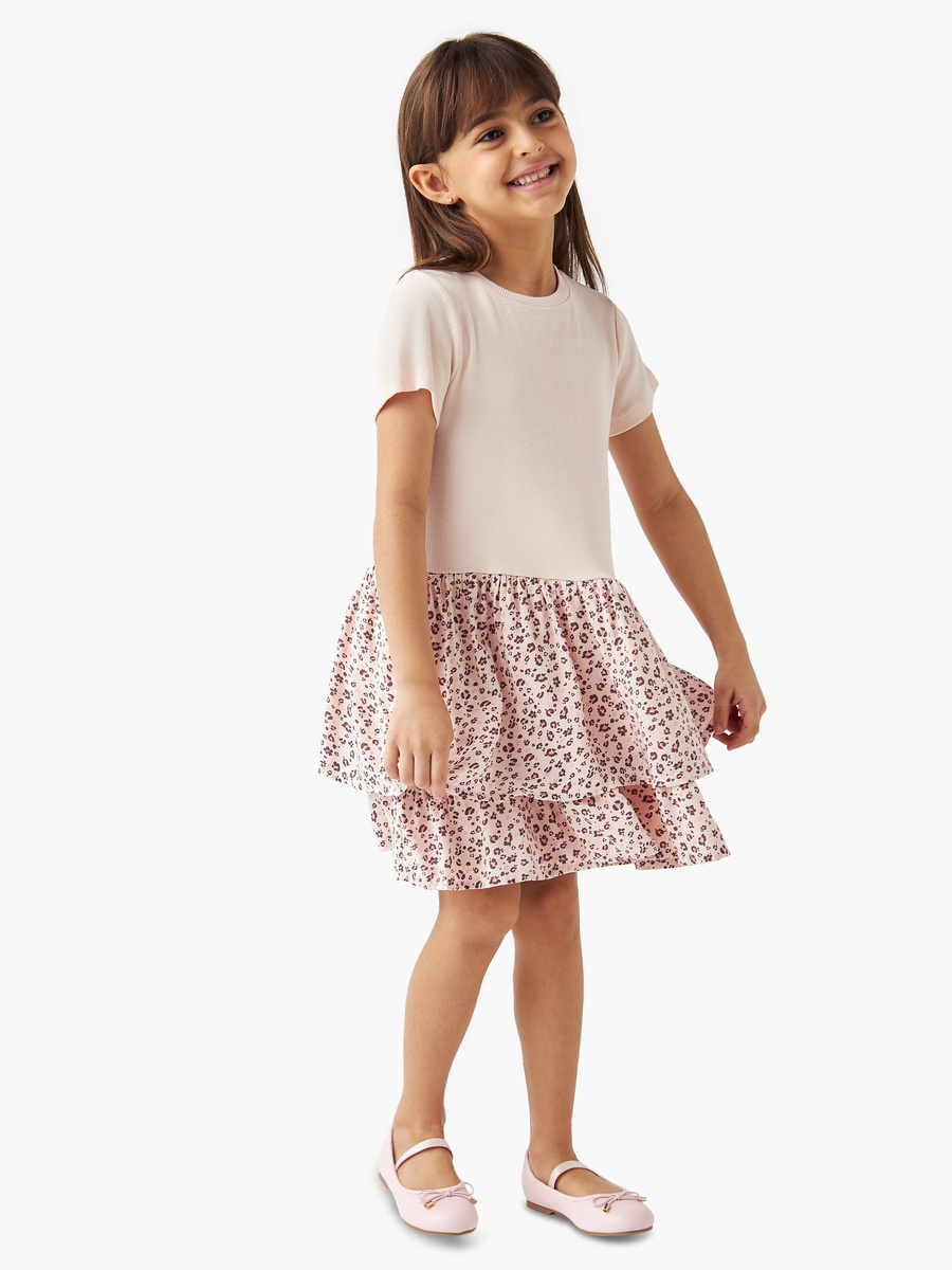 Animal Print Tiered Dress with Short Sleeves