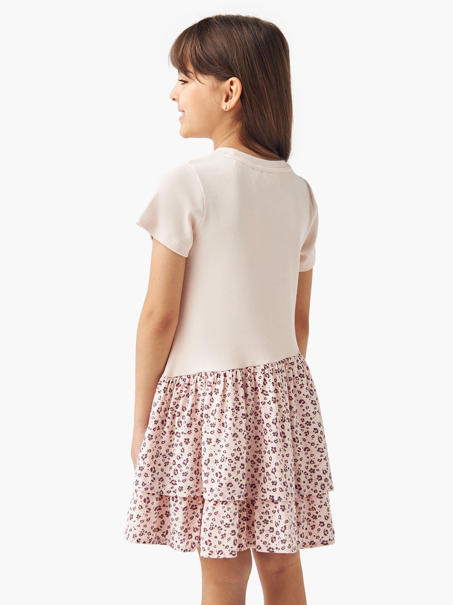 Animal Print Tiered Dress with Short Sleeves