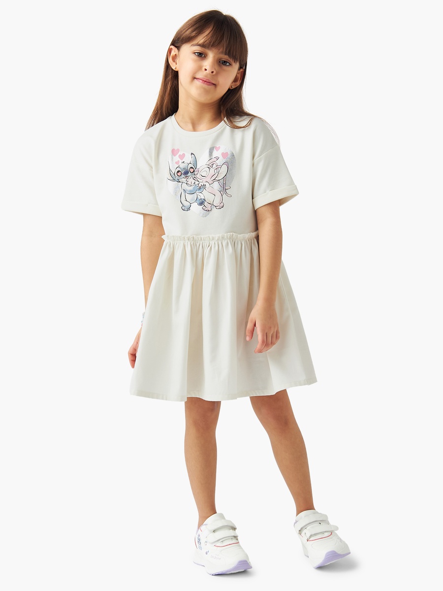 Stitch and Angel Print Dress with Short Sleeves
