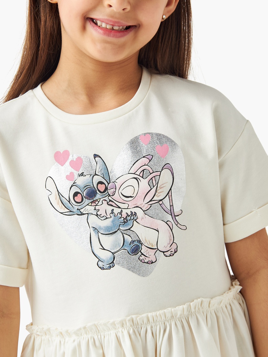 Stitch and Angel Print Dress with Short Sleeves