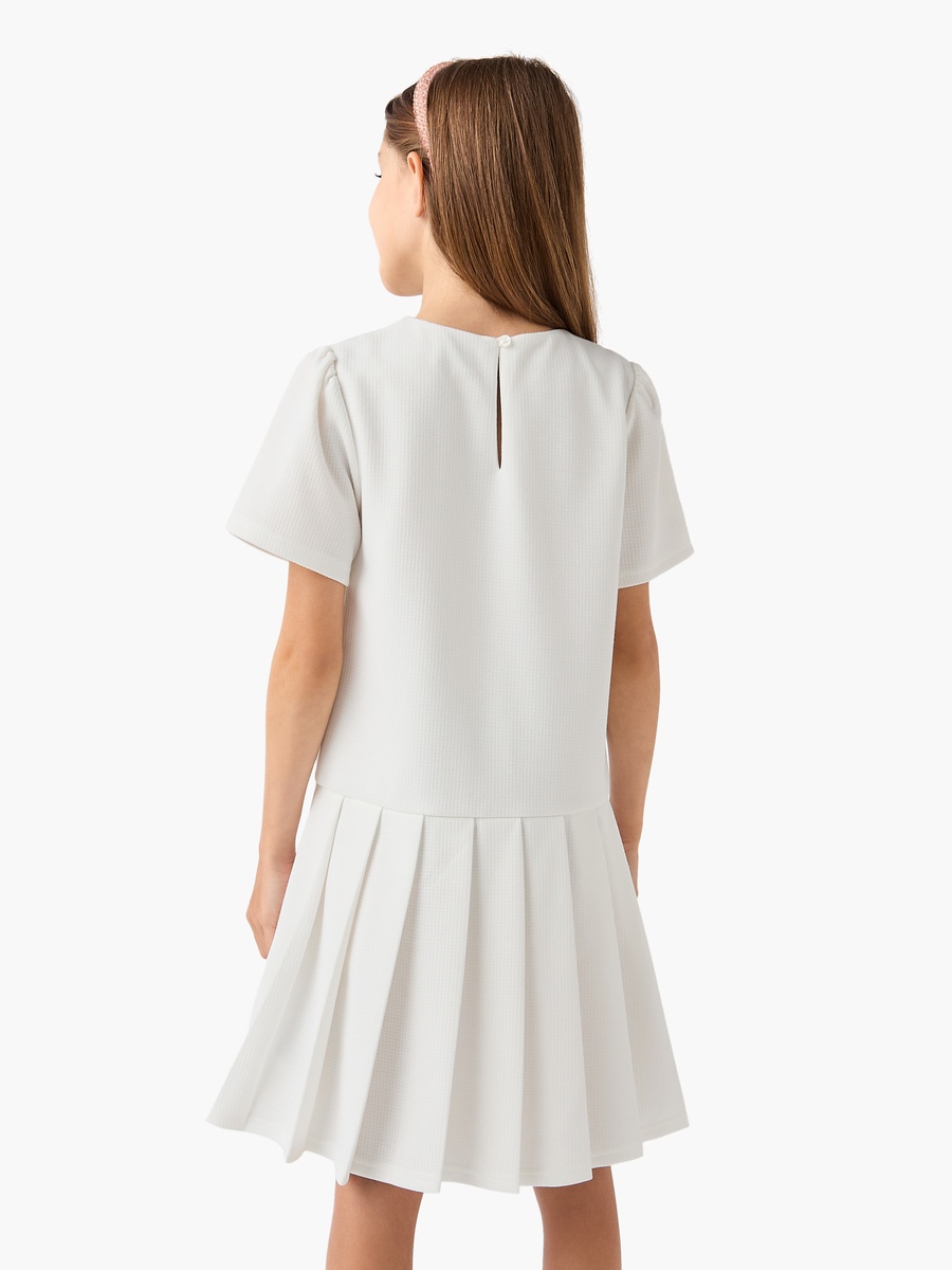 Pleated Drop Waist Dress with Round Neck
