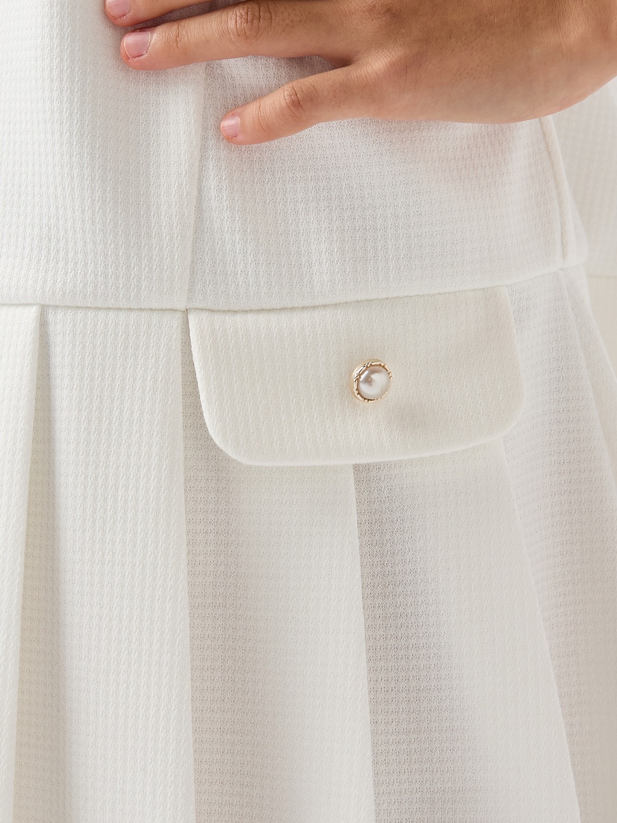 Pleated Drop Waist Dress with Round Neck