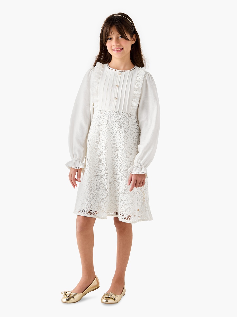 Lace Dress with Ruffles and Long Sleeves