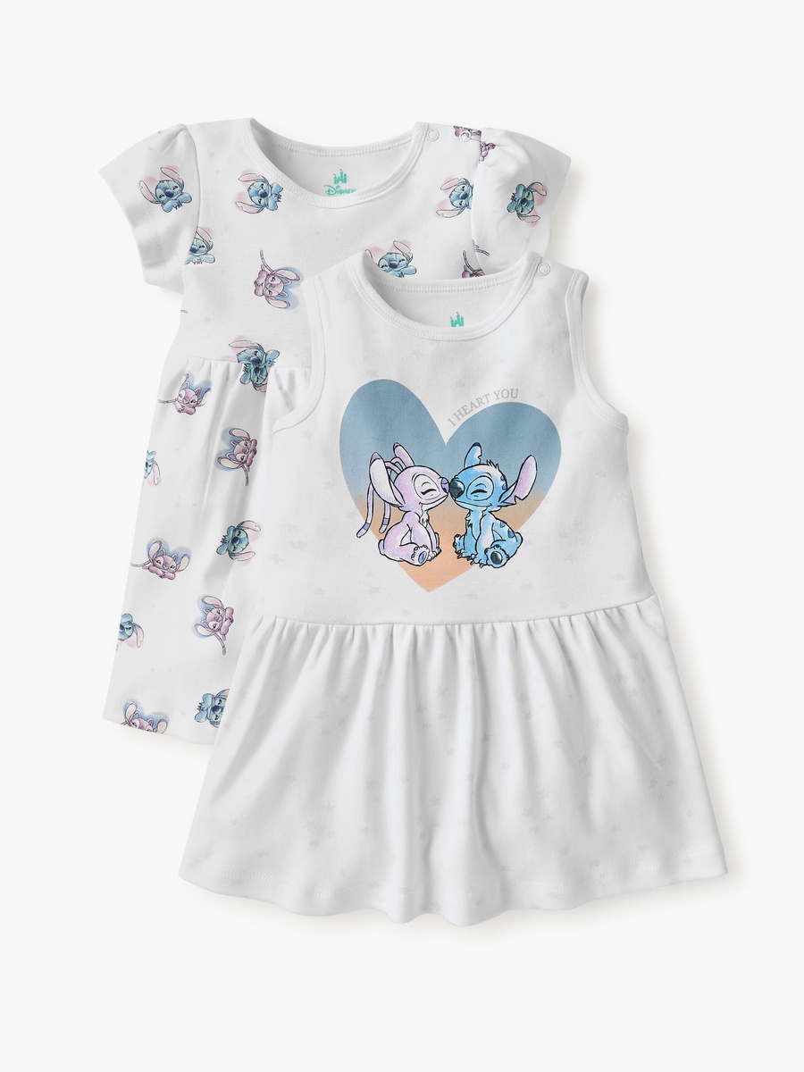 Stitch and Angel Print Dress with Round Neck - Set of 2