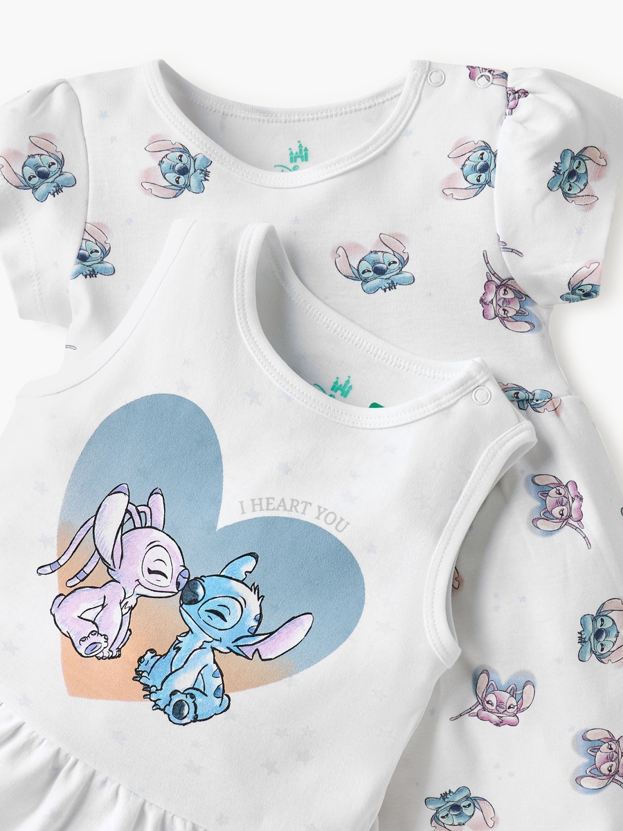 Stitch and Angel Print Dress with Round Neck - Set of 2