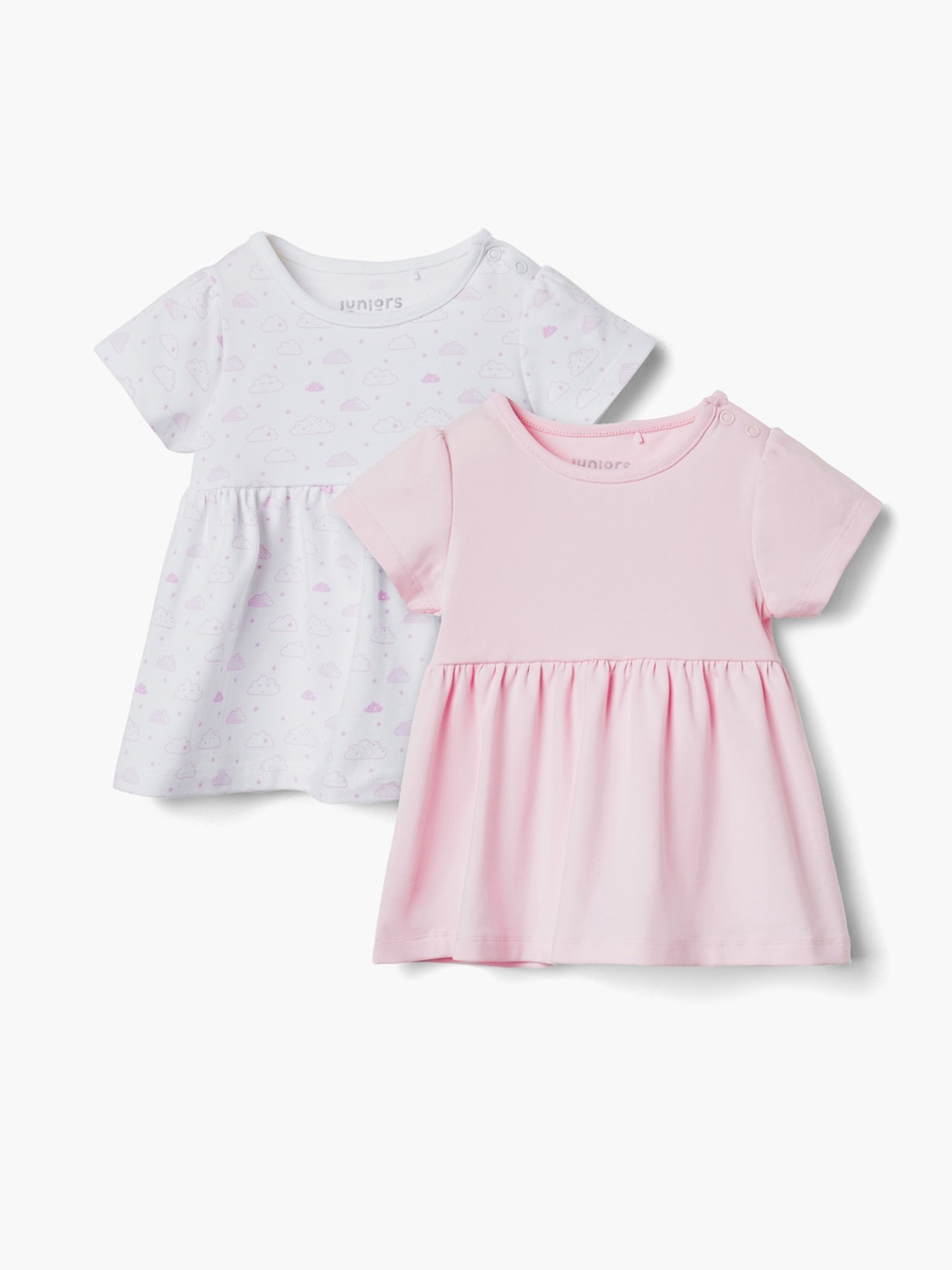 Assorted A-Line Dress with Round Neck and Short Sleeves - Set of 2