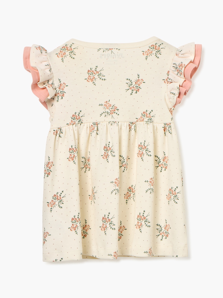 Floral Print Dress with Round Neck and Ruffle Sleeves