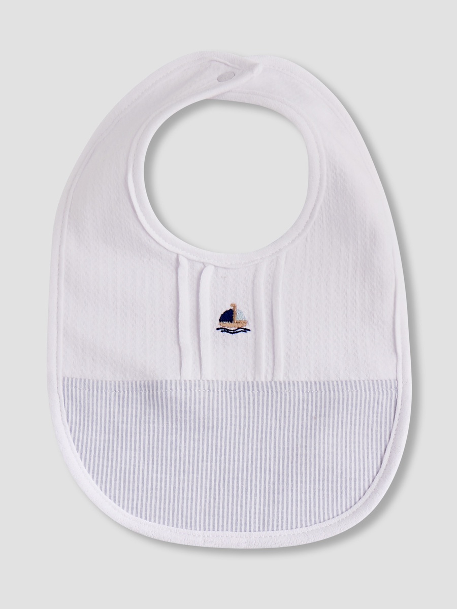 Giggles Embroidered Sailboat Bib with Button Closure