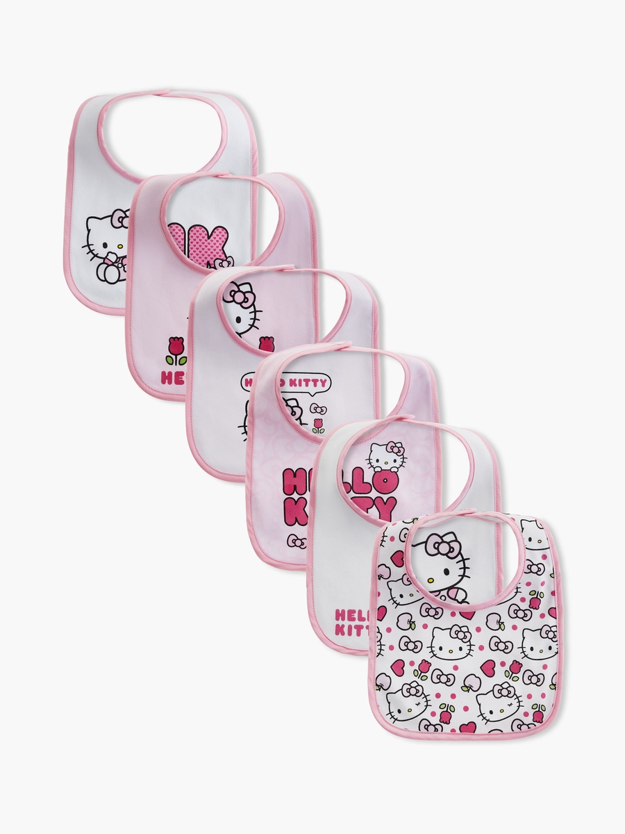 Hello Kitty Print Bibs with Button Closure - Set of 6