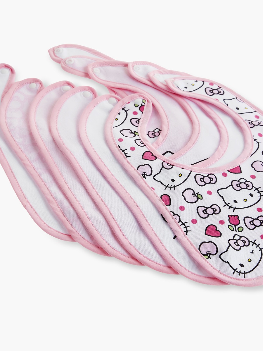 Hello Kitty Print Bibs with Button Closure - Set of 6