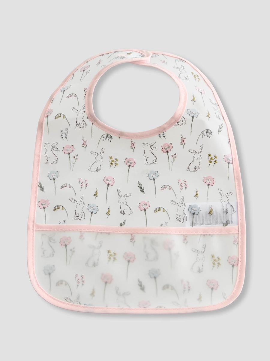 Floral Print Bib with Snap Button Closure - Set of 3