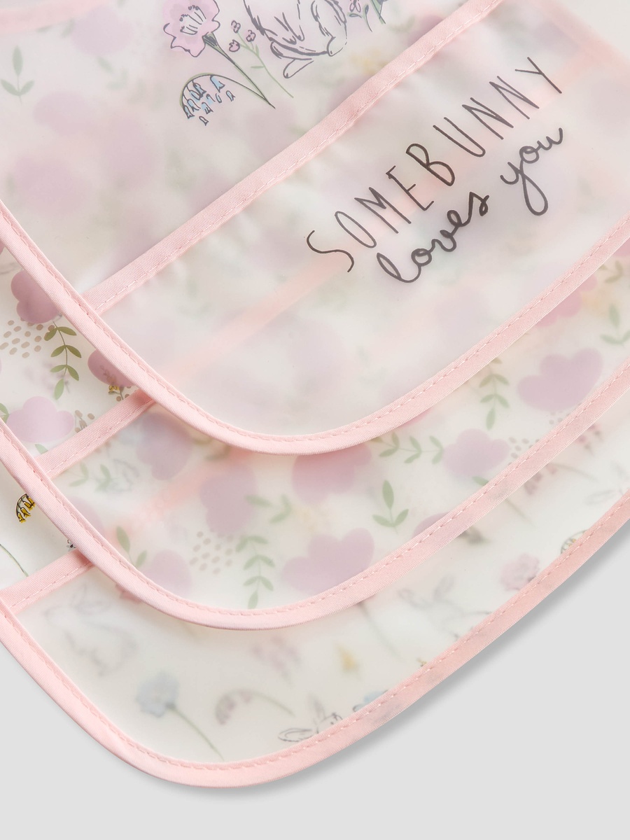 Floral Print Bib with Snap Button Closure - Set of 3