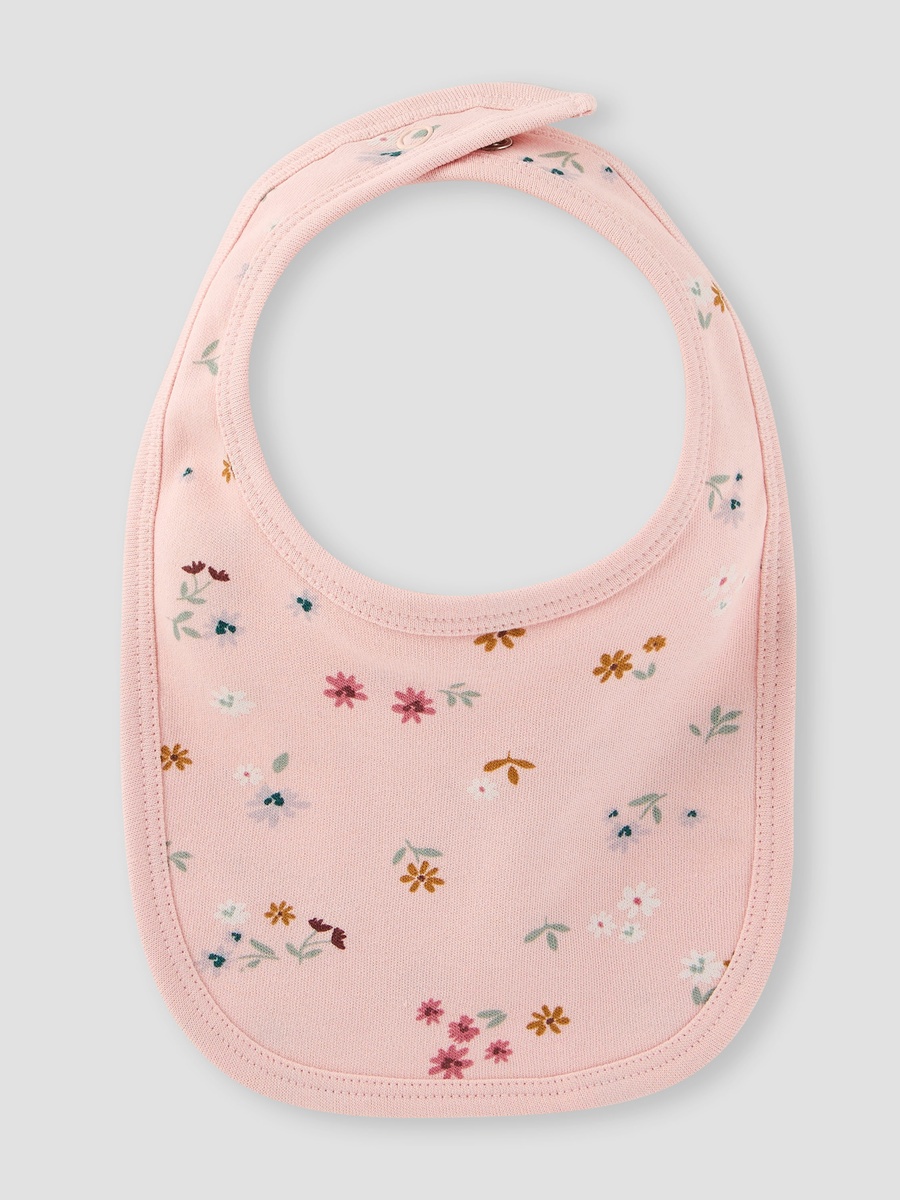Floral Print Bib with Button Closure - Set of 2