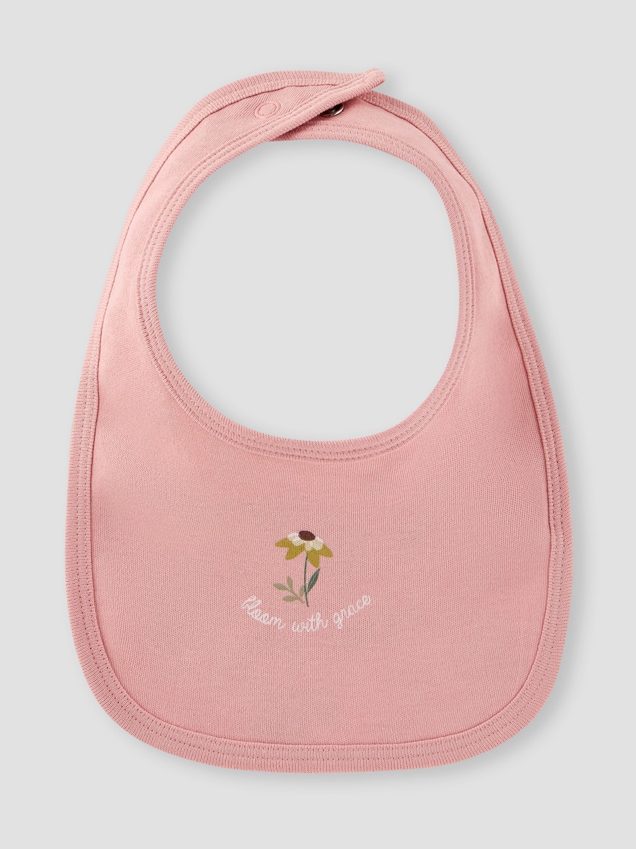 Floral Print Bib with Button Closure - Set of 2