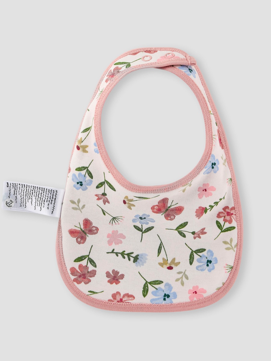 Floral Print Bib with Button Closure - Set of 2
