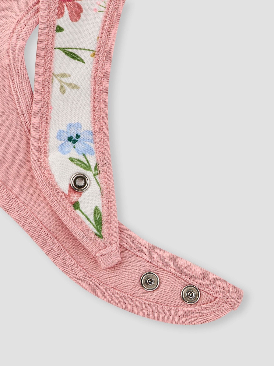 Floral Print Bib with Button Closure - Set of 2