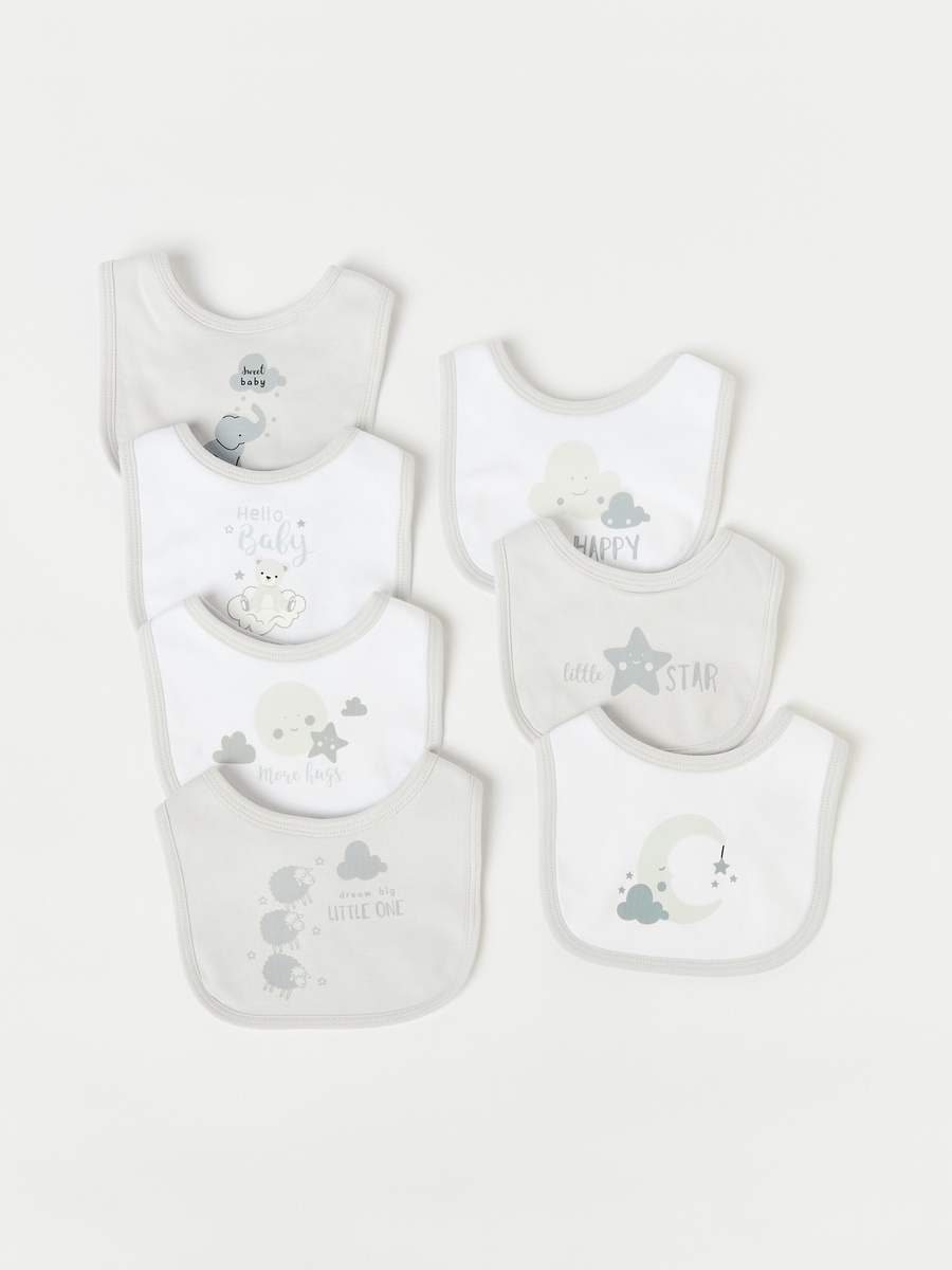 Printed Muslin Bib with Button Closure - Set of 7