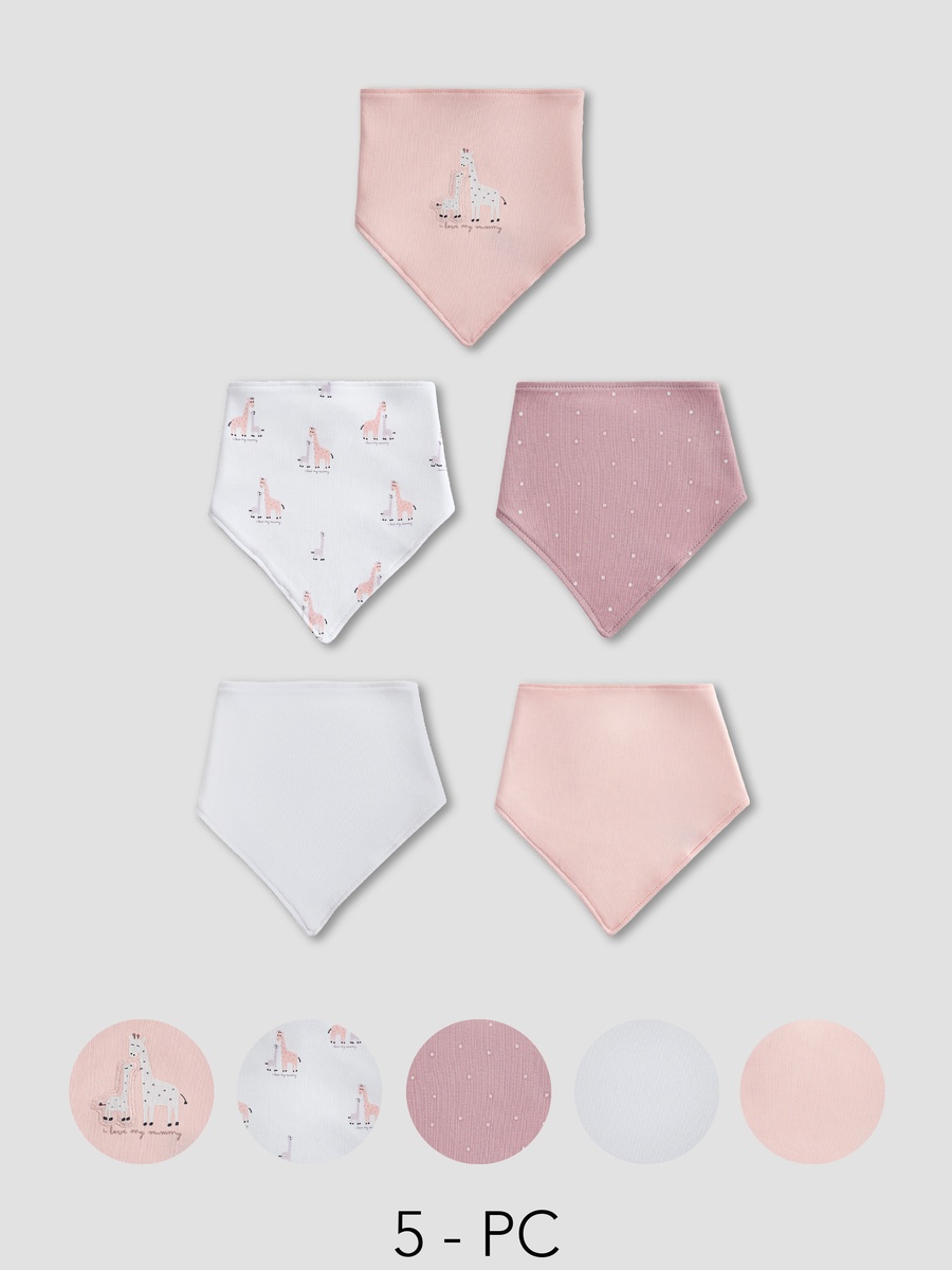 Printed Bib with Button Closure - Set of 5