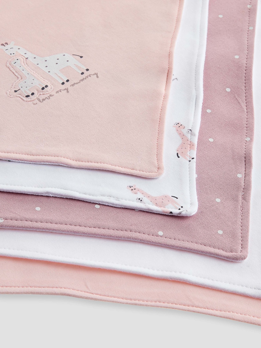 Printed Bib with Button Closure - Set of 5
