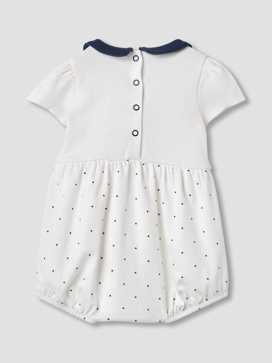 Heart Print Romper with Short Sleeves and Button Closure