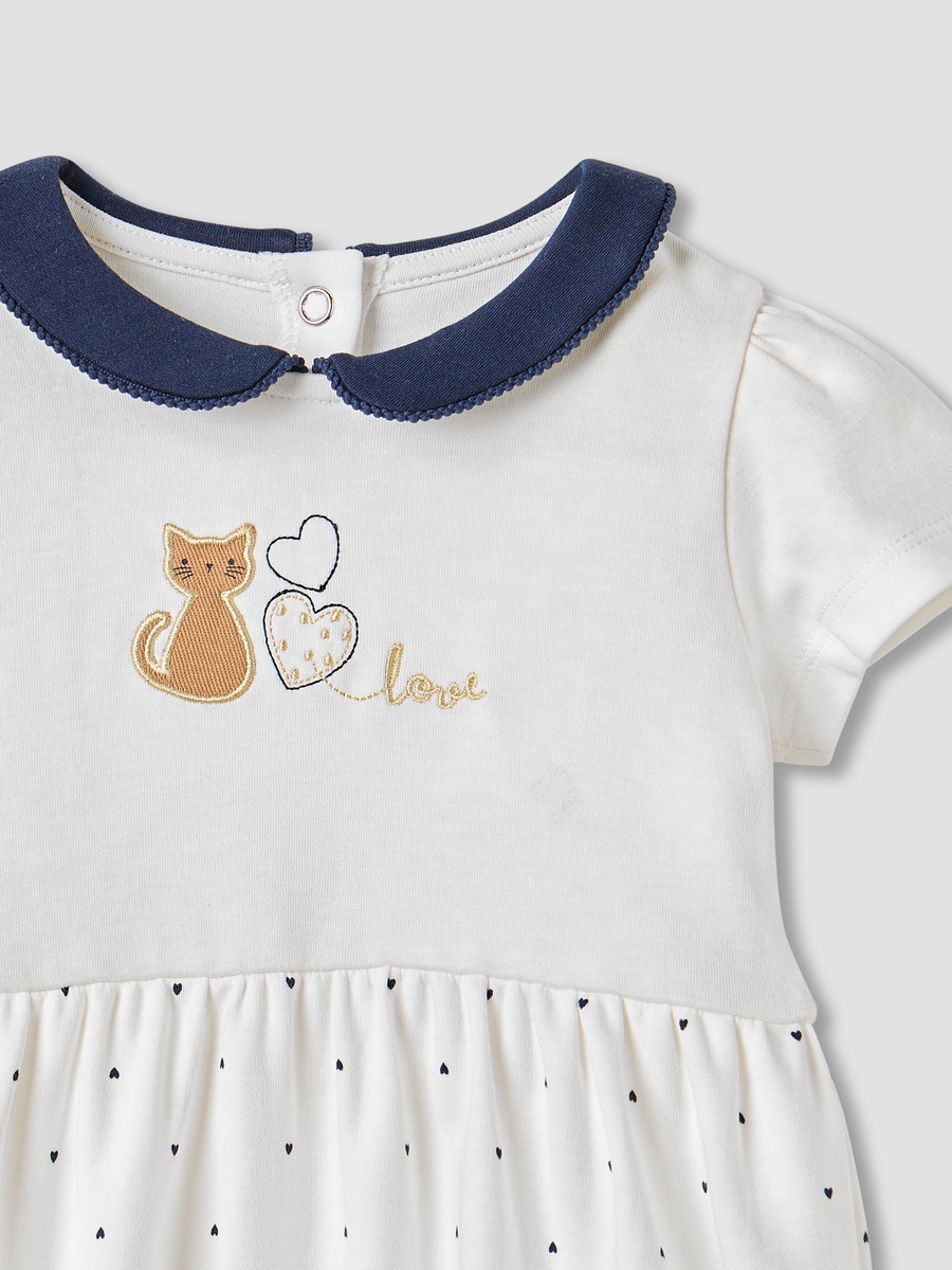 Heart Print Romper with Short Sleeves and Button Closure