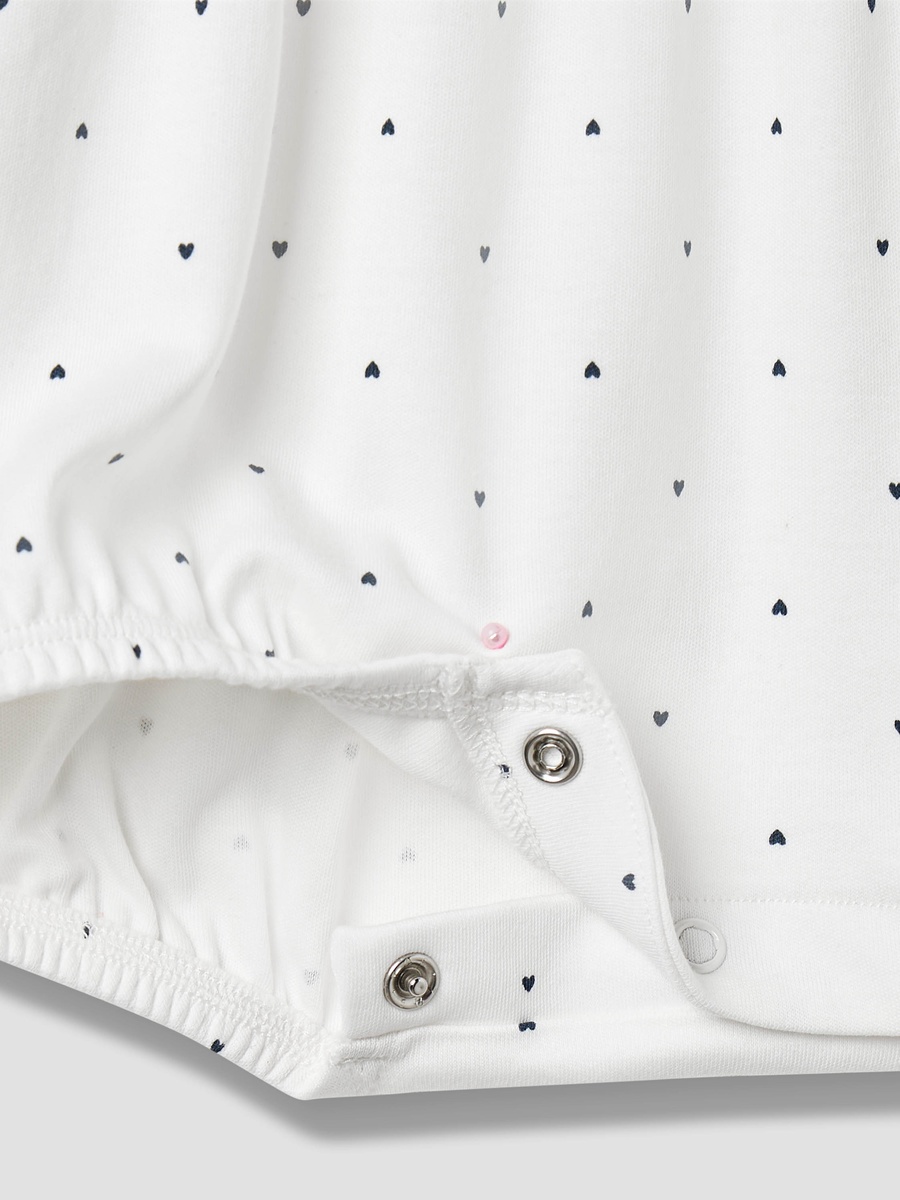Heart Print Romper with Short Sleeves and Button Closure