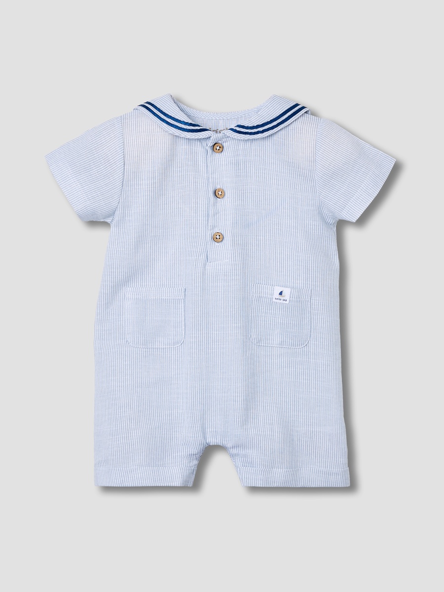 Giggles Striped Sailor Collar Romper with Short Sleeves