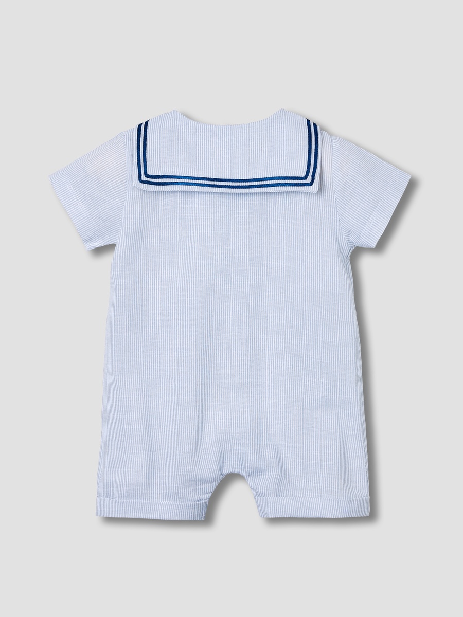 Giggles Striped Sailor Collar Romper with Short Sleeves