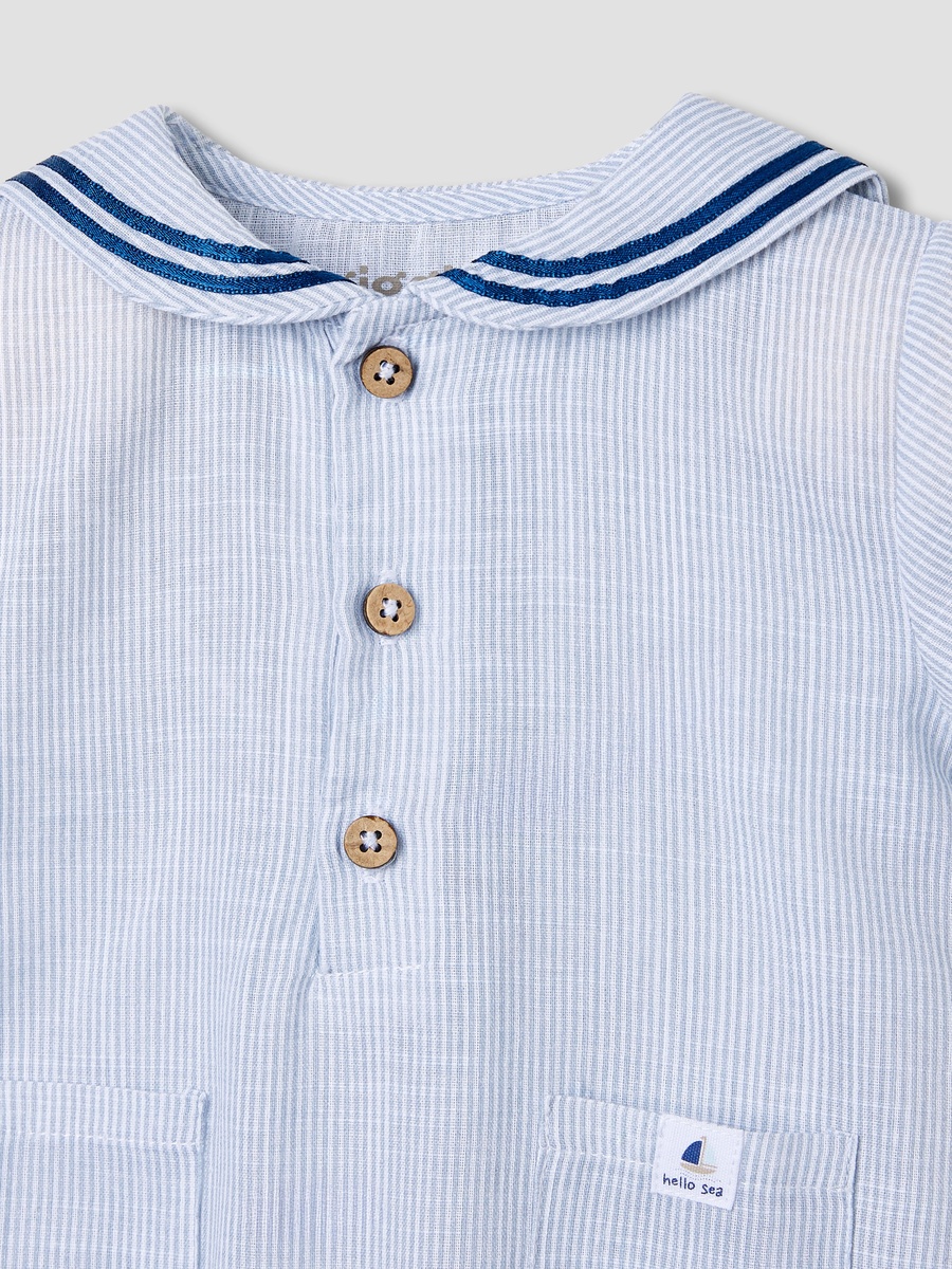 Giggles Striped Sailor Collar Romper with Short Sleeves