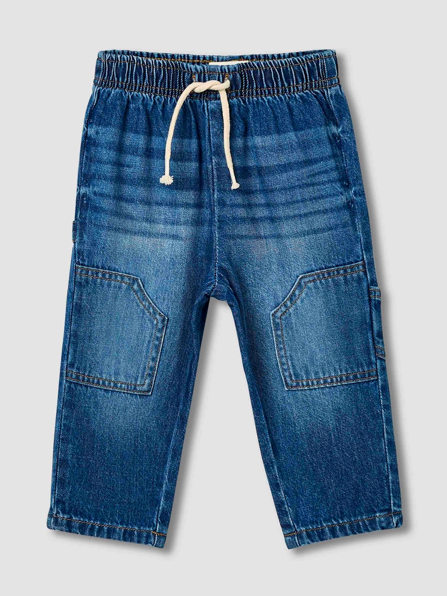 Solid Jeans with Drawstring Closure and Pockets