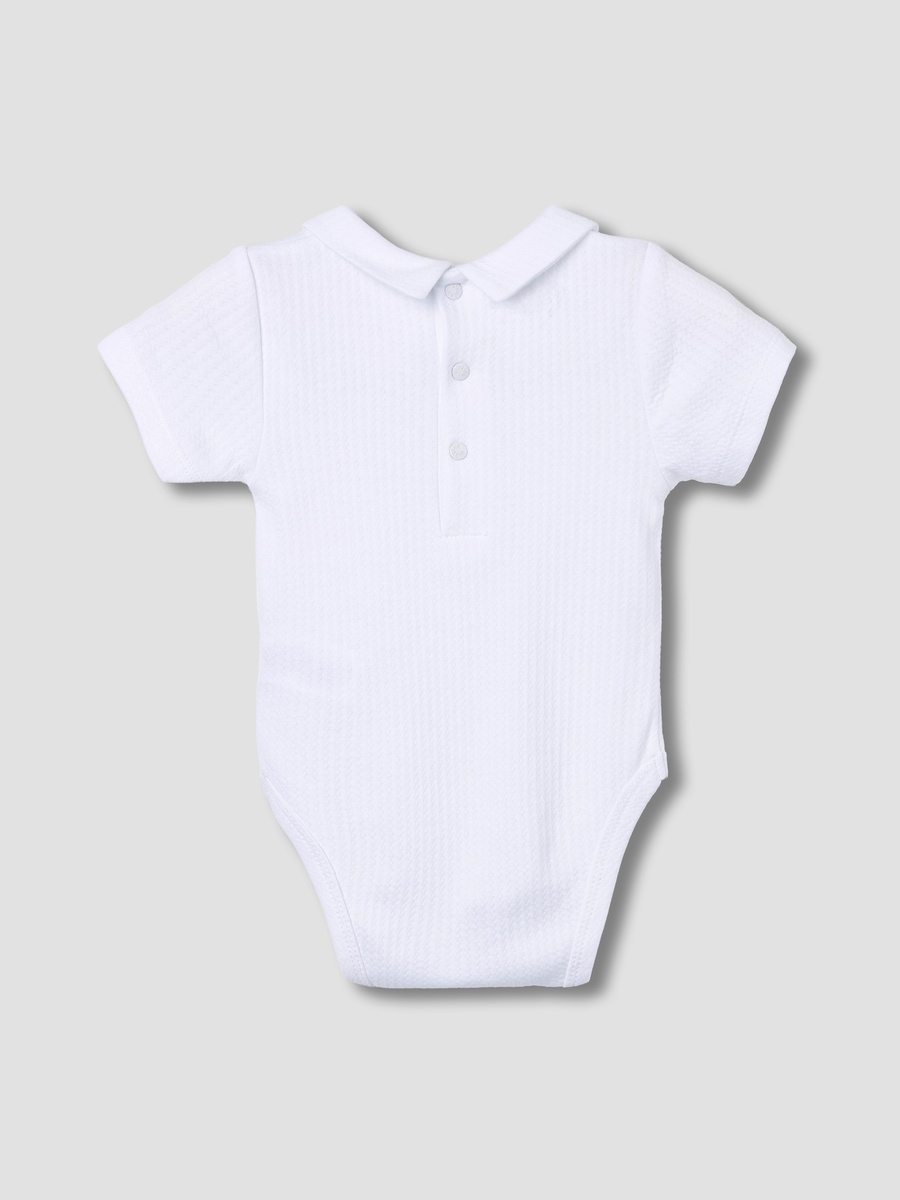 Giggles Textured Bodysuit with Embroidered Collar and Button Closure