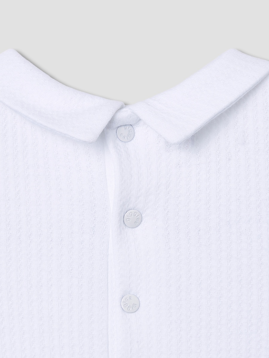 Giggles Textured Bodysuit with Embroidered Collar and Button Closure
