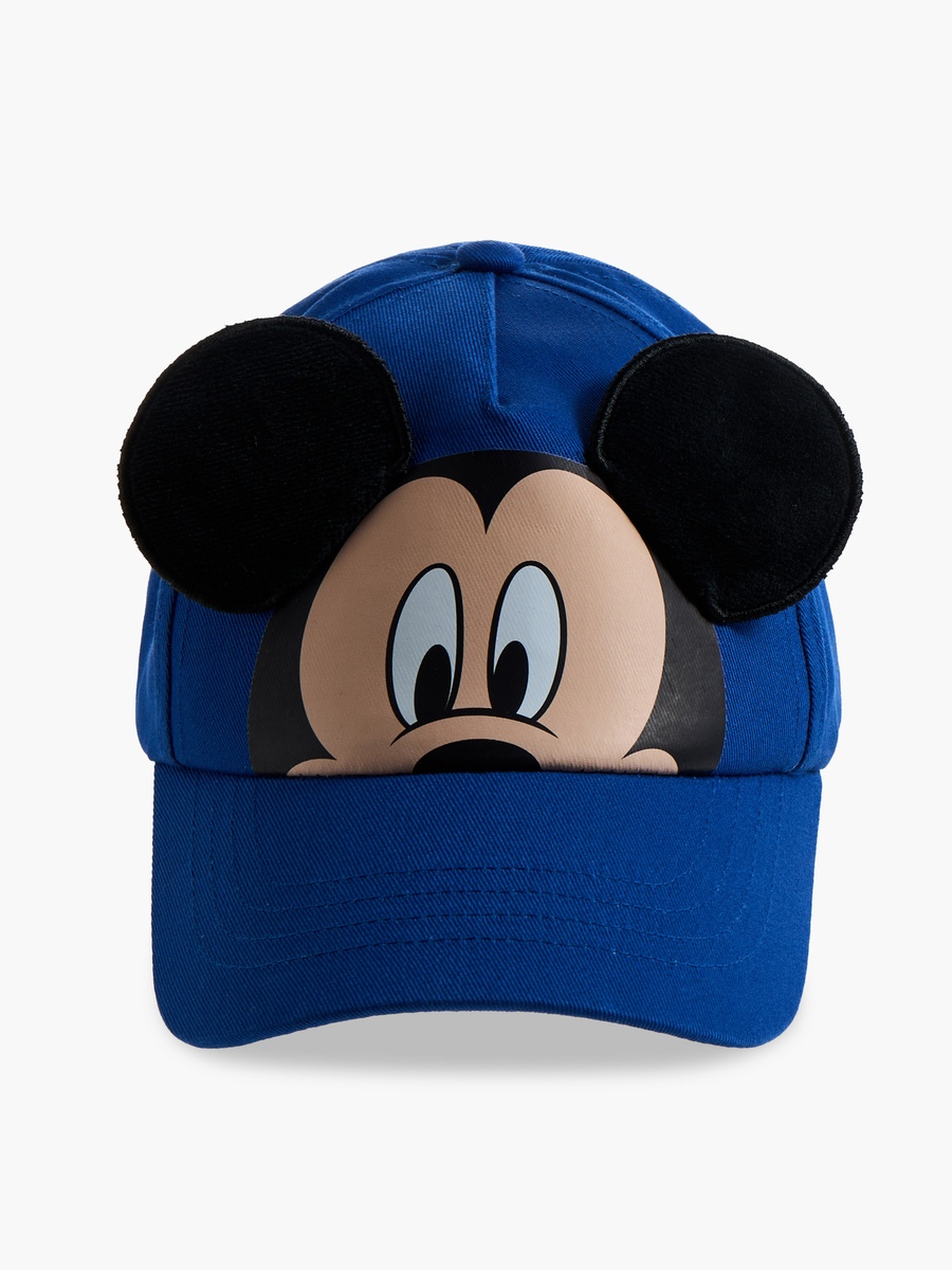Mickey Mouse Print Cap with Hook and Loop Strap Closure