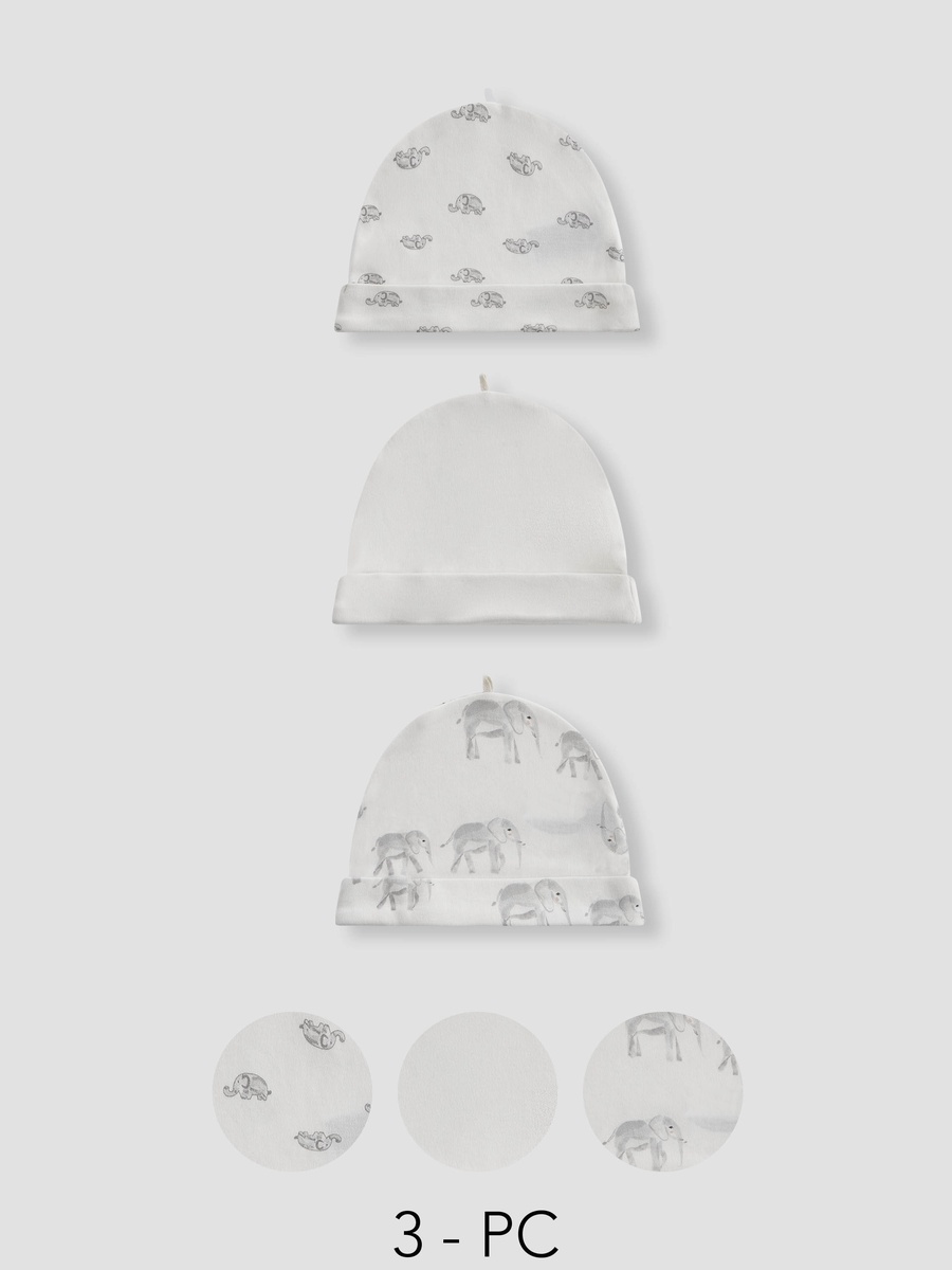 Elephant Print Beanie Cap - Set of 3