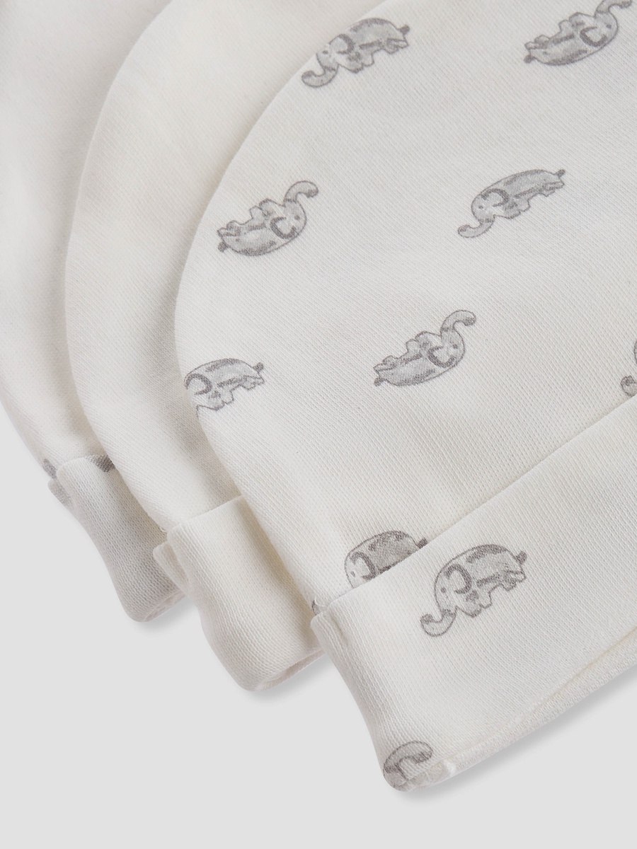 Elephant Print Beanie Cap - Set of 3