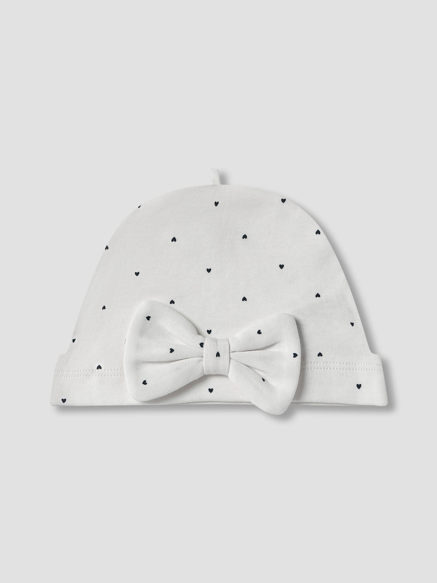 Heart Print Cap with Bow Accent