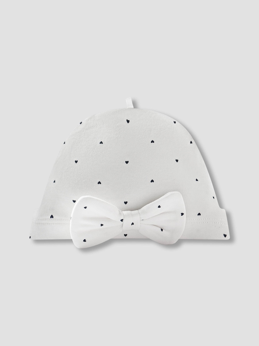 Heart Print Cap with Bow Accent
