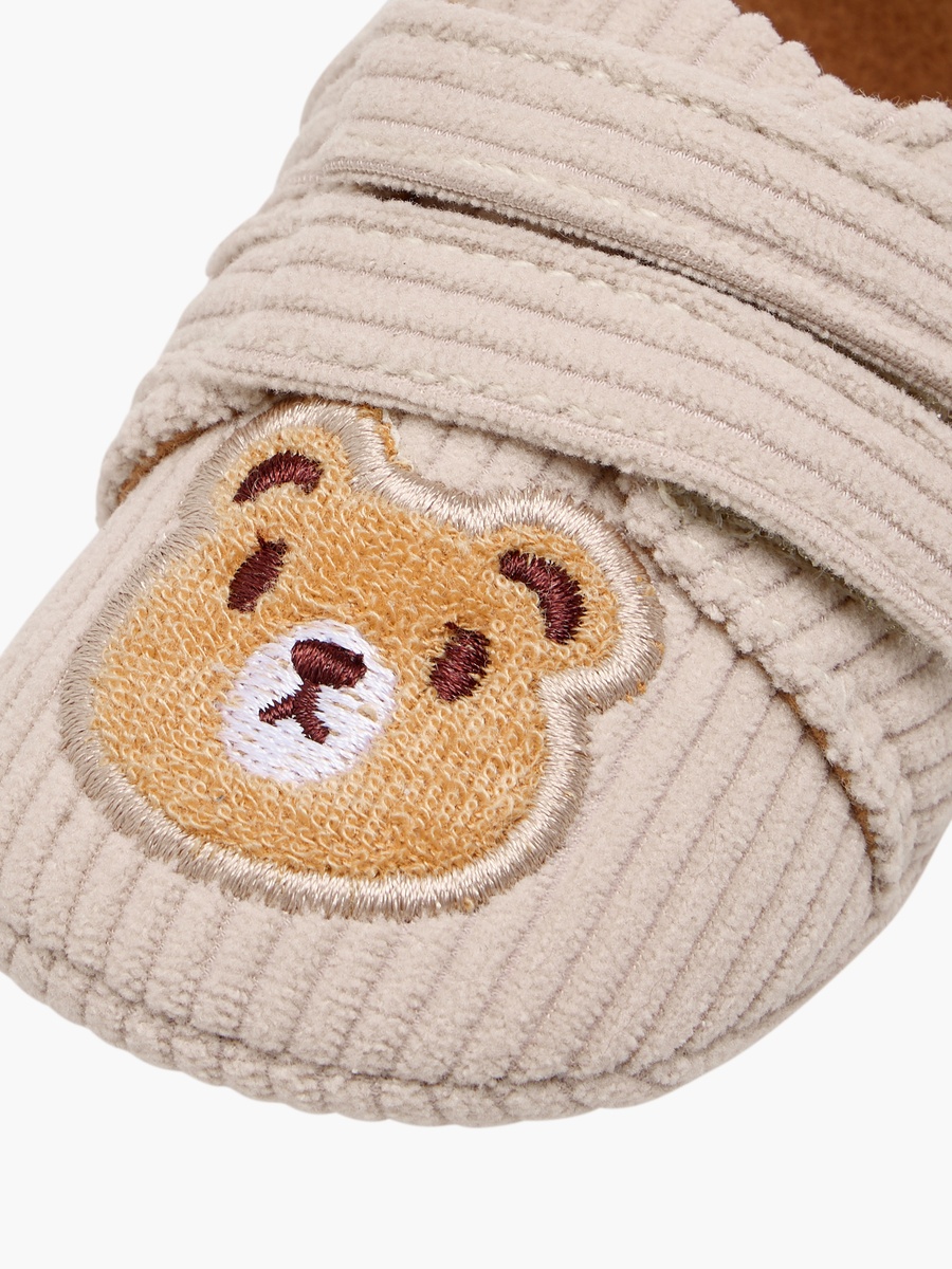 Bear Applique Corduroy Booties with Hook and Loop Closure