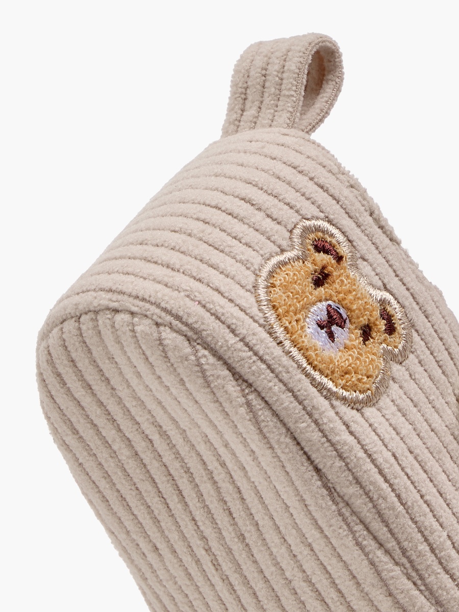 Bear Applique Corduroy Booties with Hook and Loop Closure